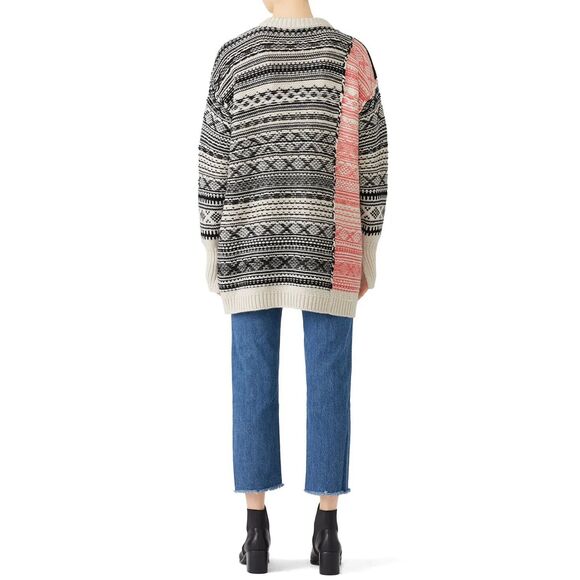 NWOT (nude) Fair Isle Alpaca Wool Blend Fisherman Core Shoulder Zip Knit Sweater - Picture 1 of 11